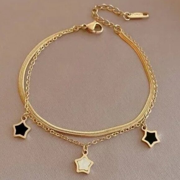 Jewelry by Nika Jewelry - NEW 14K Yellow Gold Lucky Star Layered Luxury Bracelet